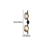 "Dimensions of a modern wall lamp with two smoked glass shades and a black vertical rod."
