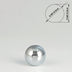 Polished chrome spherical knob shown in technical drawing and product photo against white background.