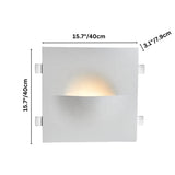 "Wiane trimless wall light with dimensions labeled: 15.7 inches length, 15.7 inches width, and 3.1 inches depth."