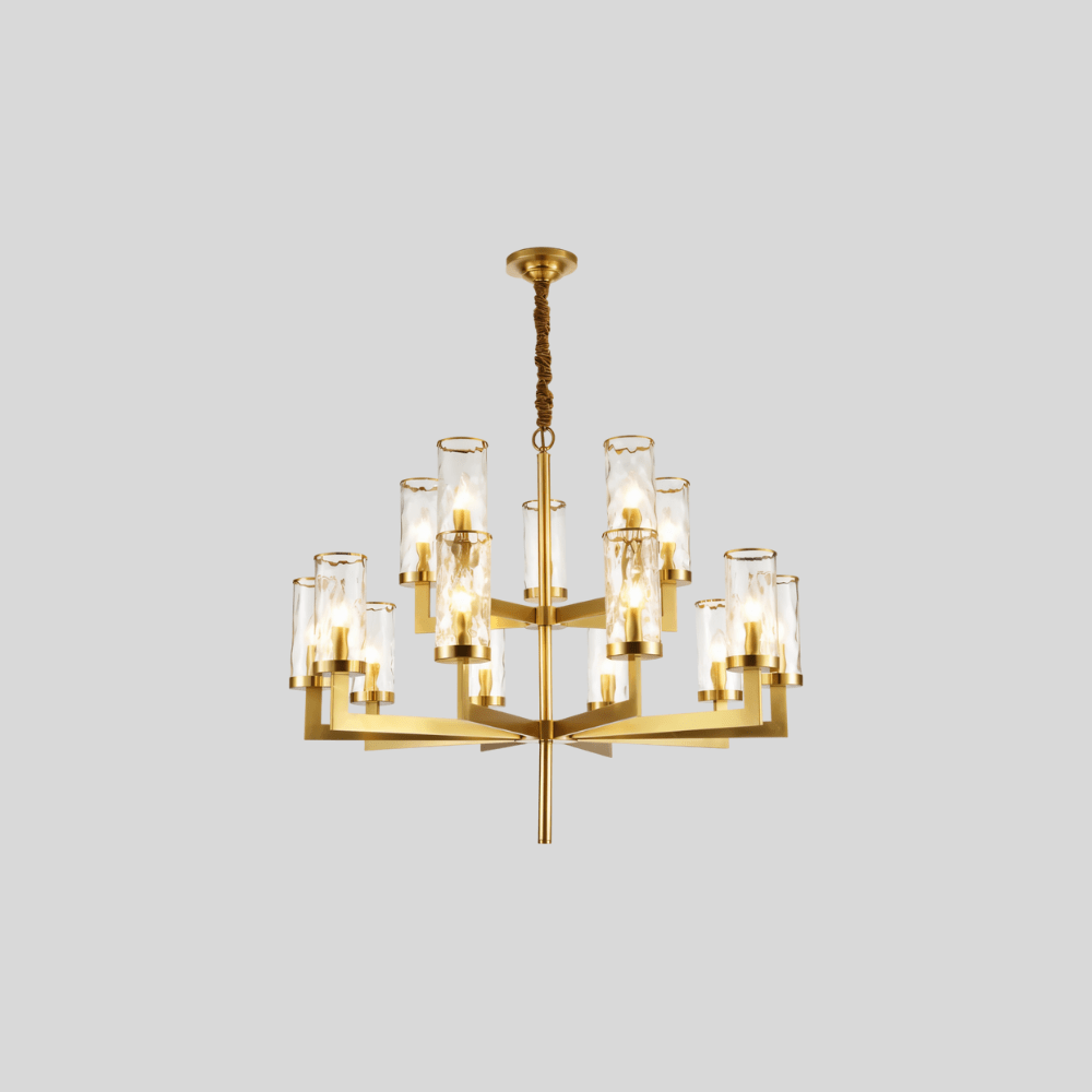 Wynlo Chandelier – 16-light sculptural copper chandelier with layered design, ideal for luxurious modern interiors.