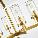Wynlo Chandelier – detailed view of textured glass shades and copper arms, highlighting craftsmanship and modern style.
