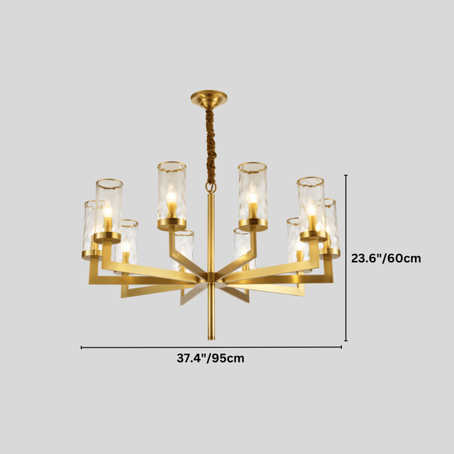 Wynlo Chandelier – 10-light copper chandelier with glass shades, 95cm wide and 60cm high, designed for large modern spaces.