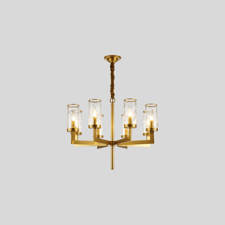 Wynlo Chandelier – 8-light copper light fixture with sculptural arms and glass shades, great for ambient indoor lighting.