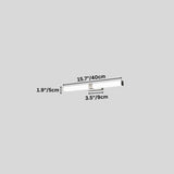 "A silver wall lamp with a linear LED bar, 40cm in length, showing detailed dimensions in inches and centimeters on a grey background."