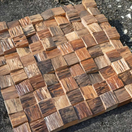 Yarit Wood Wall Panel with 3D textured wooden squares in various brown tones, ideal for stylish acoustic-enhancing wall decor.