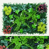 Compact Yasna Greenery Panel with mixed artificial plants including ferns and red flowers, perfect for small indoor green wall applications.
