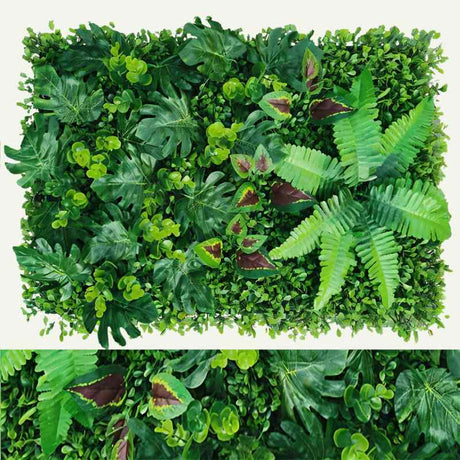 Yasna Greenery Panel with dense artificial foliage and ferns, offering a realistic indoor nature wall for home or office decor.