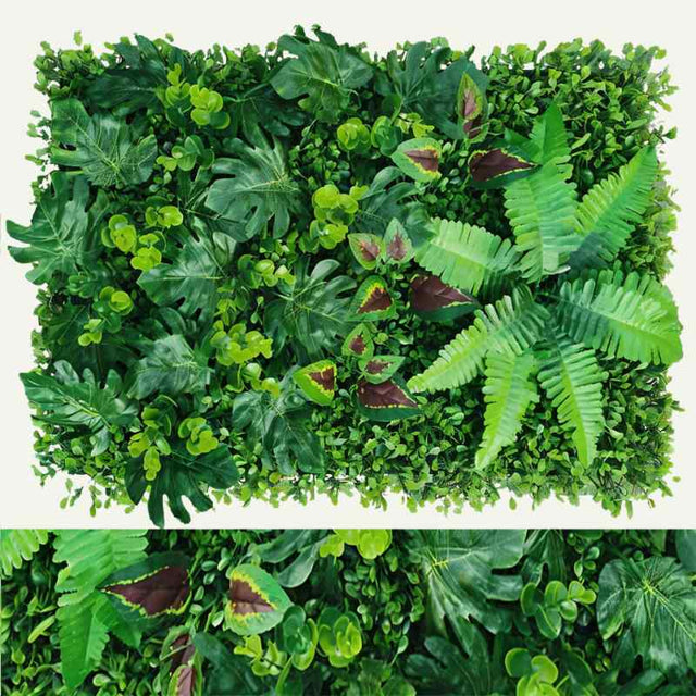 Yasna Greenery Panel with dense artificial foliage and ferns, offering a realistic indoor nature wall for home or office decor.