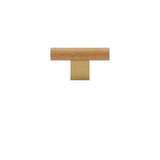 "A minimalist wood and brass knob, combining natural finishes with modern design, isolated on a white background."