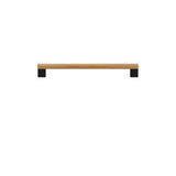 "A minimalist wood and black pull bar, combining natural finishes with modern design, isolated on a white background."