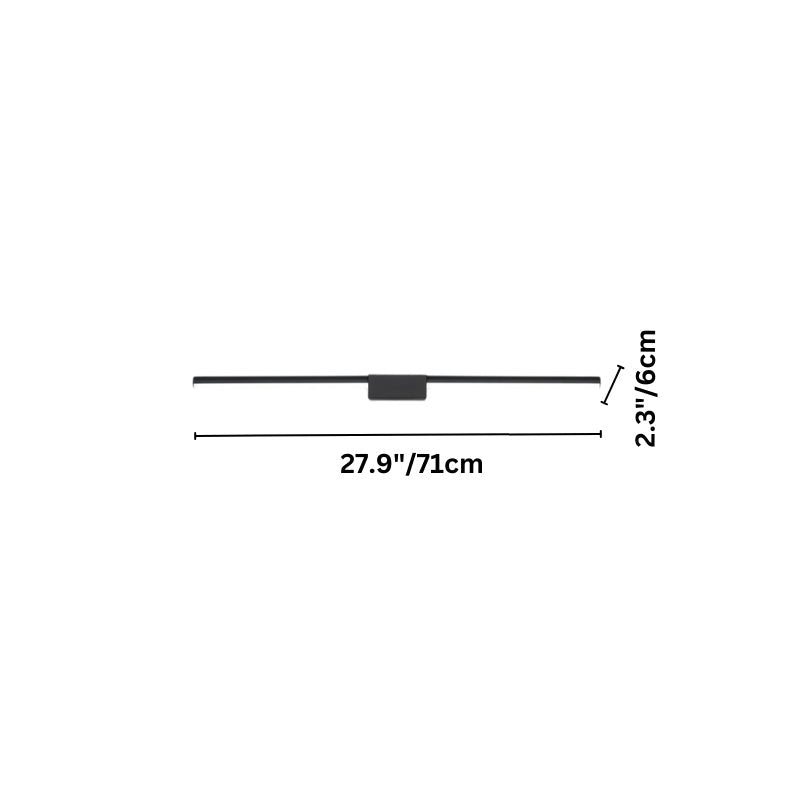 "Dimensions of the Zanal wall lamp, a minimalist linear light fixture made of aluminum, iron, and silica gel, suitable for modern bathroom, bedroom, or dressing area lighting."