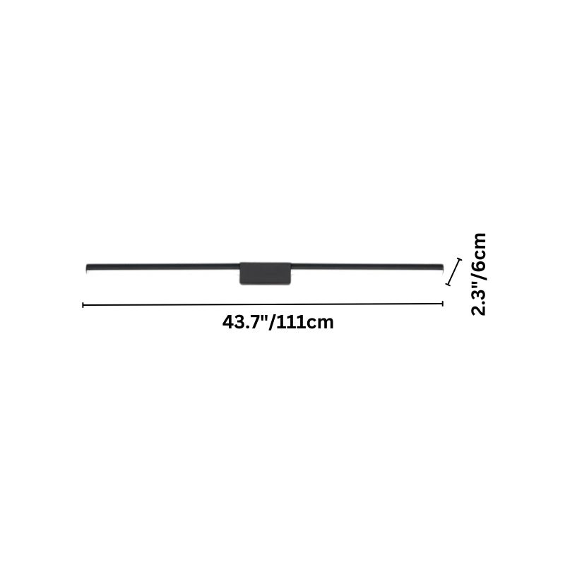 "Dimensions of the 111cm Zanal wall lamp, a minimalist linear light fixture made of aluminum, iron, and silica gel, suitable for modern bathroom, bedroom, or dressing area lighting."