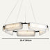 Modern alabaster chandelier with curved frosted glass panels and black metal accents, suspended against a neutral background.