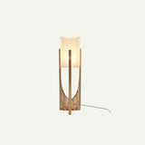 Zenic Lamp - Stylish Fabric and Wood Lighting Fixture with glass base and soft glow, perfect for elegant indoor lighting.