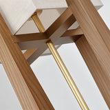 Zenic Lamp - Stylish Fabric and Wood Lighting Fixture close-up of brass rod and wood joinery, highlighting premium craftsmanship.
