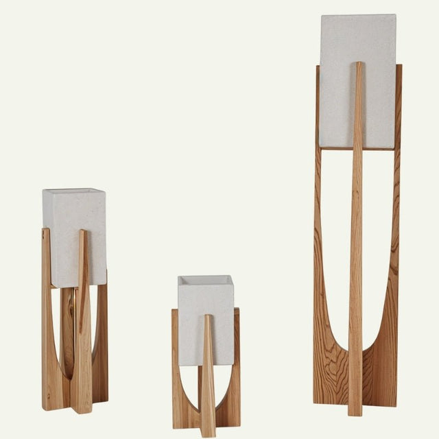 Zenic Lamp - Stylish Fabric and Wood Lighting Fixture set of three in varying heights, ideal for cohesive indoor lighting design.