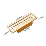 "A brushed gold, geometric pull bar with bold cutouts, made of zinc alloy, shown with dimensions."