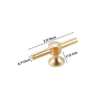 "A brushed gold, geometric t-bar knob with sharp, angular edges, made of zinc alloy, shown with dimensions."