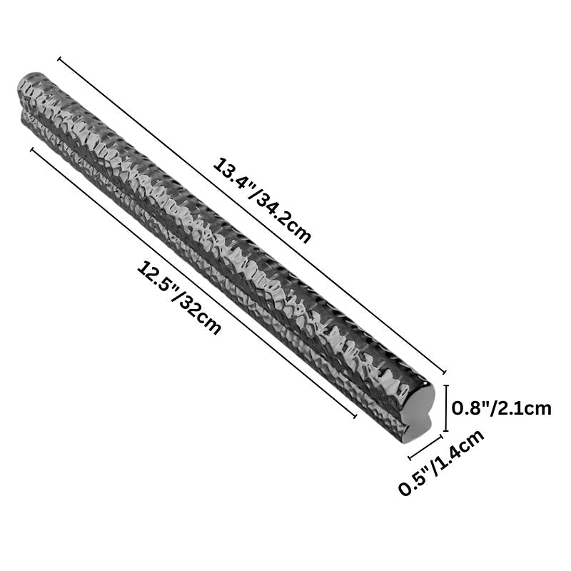 "Dimensions of a long hammered texture pull bar handle, suitable for contemporary cabinets and wardrobe doors."