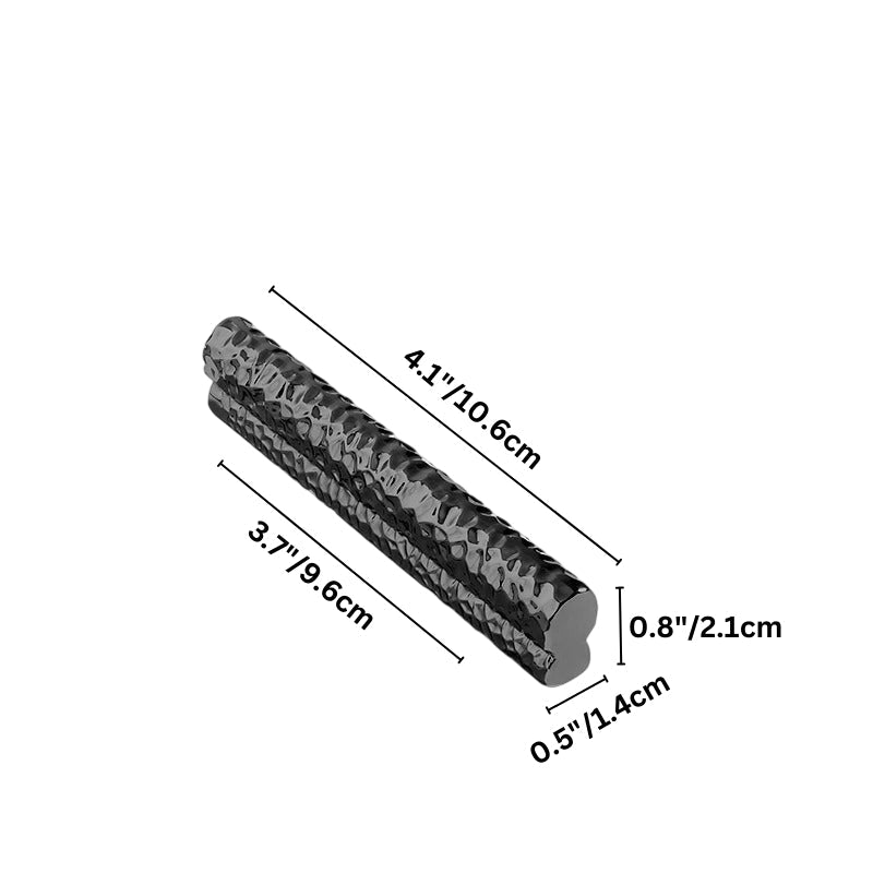 "Dimensions of a hammered texture pull bar handle, suitable for contemporary cabinets and drawers."