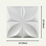 Zoban Wall Panel measuring 12x12 inches, featuring a 3D petal pattern in white PVC for stylish wall decor applications.