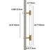 Double-sided brass pull handle with clear glass cylinders mounted on gray surface.