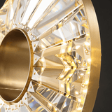 Close-up of Zunel Pendant Light – Copper & Crystal Elegance, highlighting the intricate crystal detailing and integrated LED lighting.