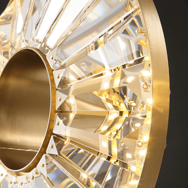 Close-up of Zunel Pendant Light – Copper & Crystal Elegance, highlighting the intricate crystal detailing and integrated LED lighting.