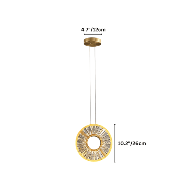 Zunel Pendant Light – Copper & Crystal Elegance with dimensions labeled, showing 10.2-inch height and 4.7-inch canopy width.