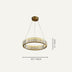 Round golden chandelier with crystal accents, 15.7" diameter, 3" height, suspended from ceiling on two cables.