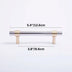 Brushed brass and cream cylindrical bar pull with measurements of 5.4 inches overall length and 3.8 inches center-to-center spacing.