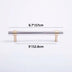 Chrome and beige pull bar handle with measurements showing 6.7 inches length and 5 inches center-to-center spacing.