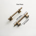 Antique brass bar pulls with square backplates shown in two sizes against a light gray background.