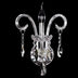 Crystal chandelier with clear glass arms, ornate bosom, and black candle-style bulb on black background.