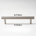 Brushed nickel bar pull with textured grip and cylindrical handles on white background, shown with dimensions.