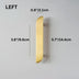 Brushed brass curved bar pull with measurements shown: 0.8" width, 3.8" to 5.7" length options.