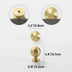 Brass ball cabinet knob on a white background with a 1.1-inch diameter, 0.9-inch base width, and 1.4-inch overall height.