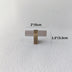 T-bar cabinet knob in brushed brass with gray metal accents, displayed on white textured background with measurements.