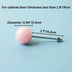 Pink spherical cabinet knob with threaded screw bolt on light blue background, shown with specifications.