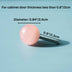 Pink crystal knob with metal screw on light blue background, showing 0.94" diameter for thin cabinet doors.