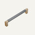 Brushed brass and gray fluted pull bar with square mounting posts on white background.