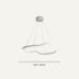 White modern LED pendant chandelier with curved wavy design suspended by cables against a neutral background.