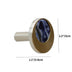 Blue marble decorative cabinet knob with brushed brass finish and chrome stem on white background.