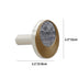 Brass and marble cabinet knob with cylindrical stem, displayed against a white background.