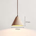 Travertine cone pendant light with warm brass interior, diameter 16cm and height 13cm, suspended against white background.