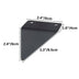 Black triangular shelf bracket with dimensions 2.4" x 1.6" x 3.3" and mounting holes.