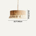 Drum pendant light with gold metallic finish and cream tassel fringe against a neutral background.