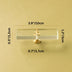 Clear glass and brass cabinet pull with measurements displayed on beige background.