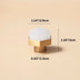 Brass and white crystal hexagonal cabinet knob with dimensions displayed on beige background.
