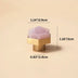 Brass hexagonal cabinet knob with amethyst crystal top shown with dimensions on beige background.